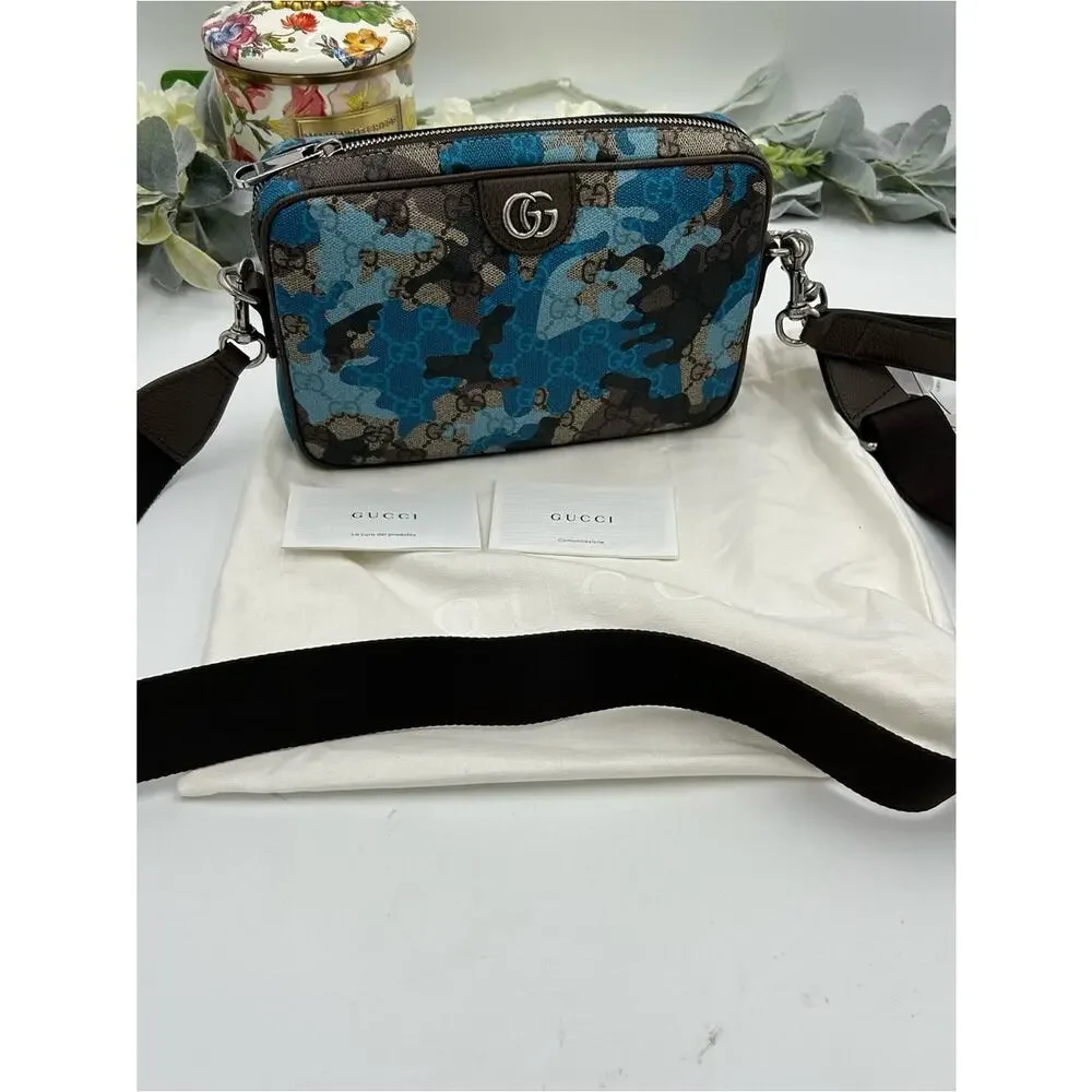 Men's Gucci crossbody bag in camouflage brown, marbled GG monogram made in Italy